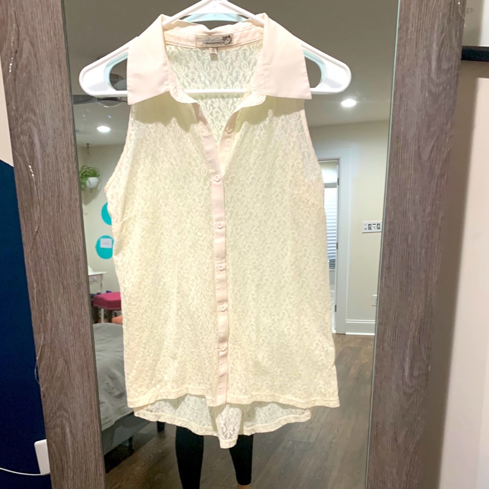 Sleeveless Maternity top, Small, cream w/lace EUC